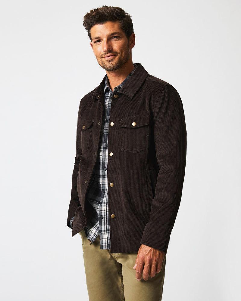 Get the stylish Corduroy Mo Shirt Jacket in Chocolate for a trendy look.