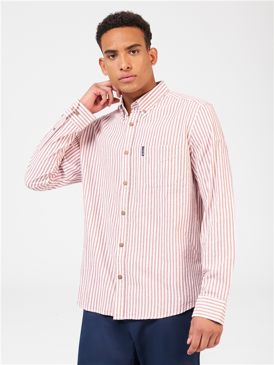 Recycled Cotton Oxford Stripe Shirt - Burnt Orange