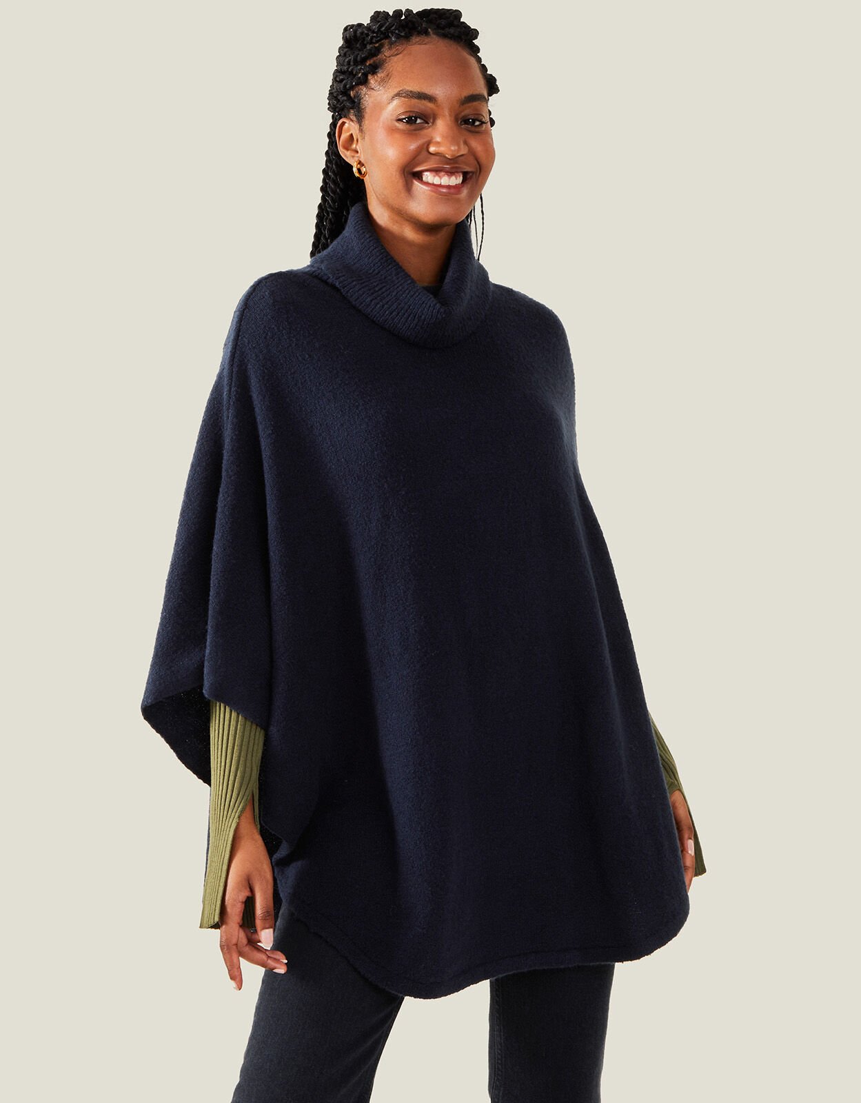 Large Blue (NAVY) Cosy Knit Poncho