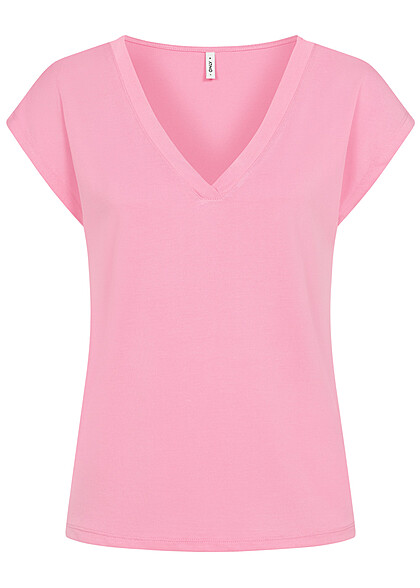 ONLY Damen NOOS Kurzarm Top mit V-Neck begonia pink