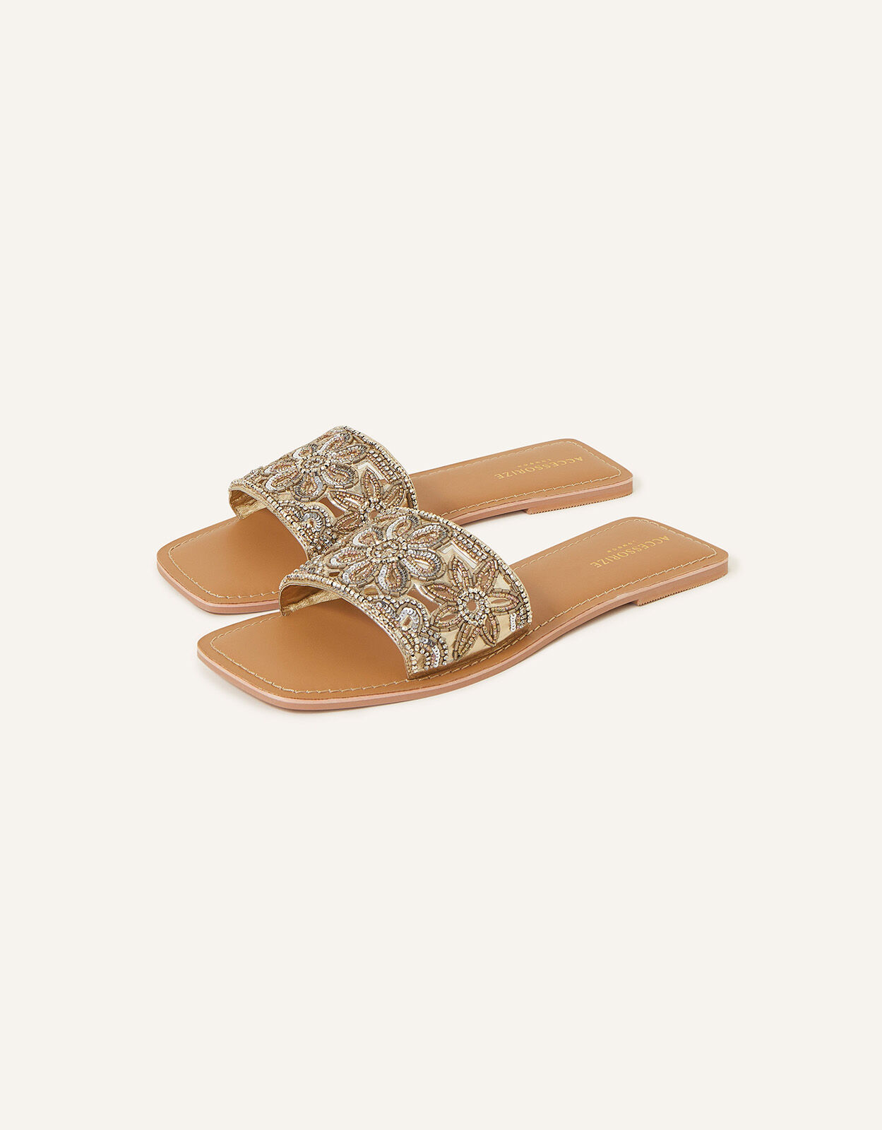 Flower Embellished Sandals, Gold (GOLD), large