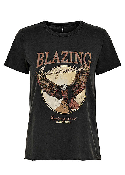 ONLY Damen NOOS T-Shirt mit Blazing Glitzer Print washed schwarz