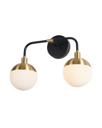 Add a touch of sophistication to your bathroom with the Sadie 2 Light Bathroom Wall Light in Black and Brass