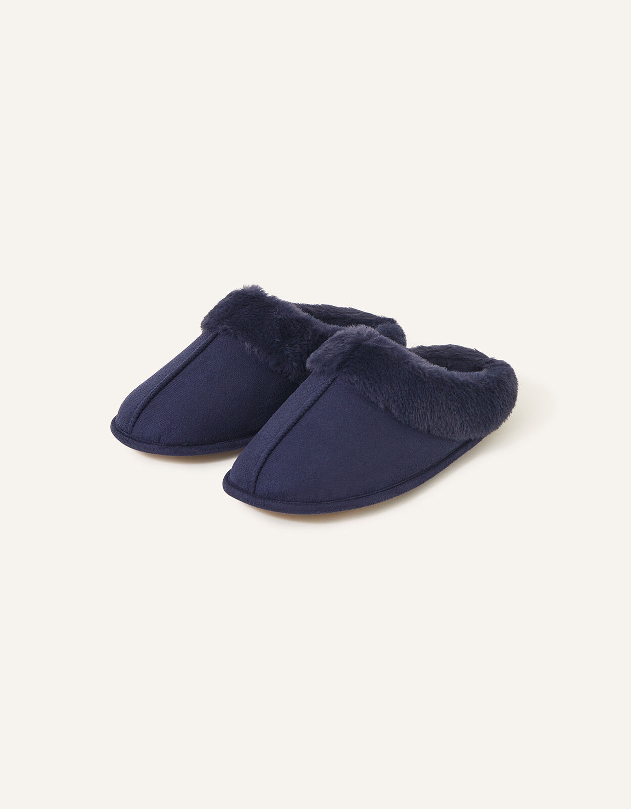Faux Fur Mule Slippers, Blue (NAVY), large