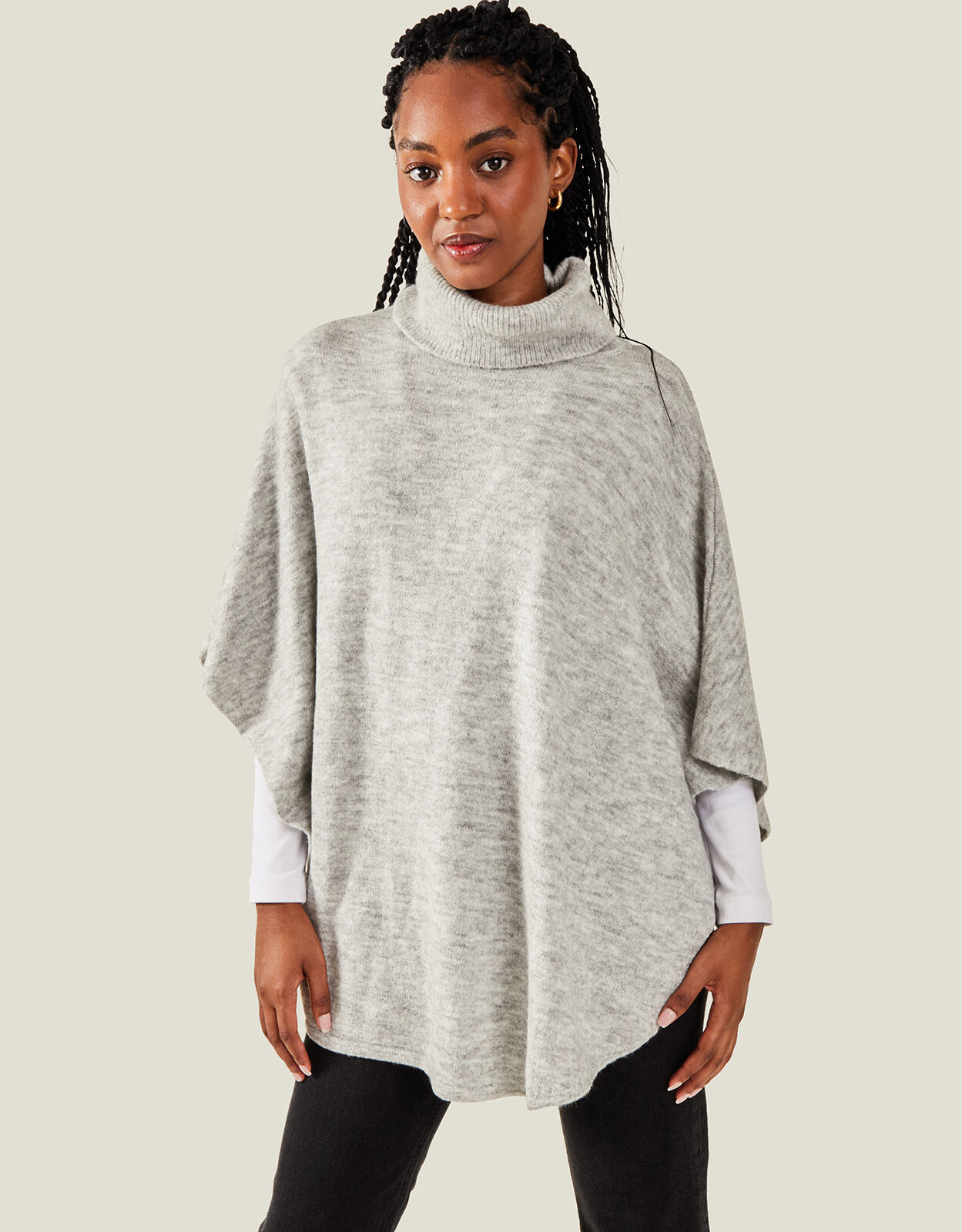 Cosy Knit Poncho, Grey (GREY), large