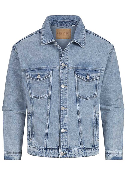 ONLY & SONS Herren Jeans Jacke mit Knopfleiste 4-Pockets blau denim