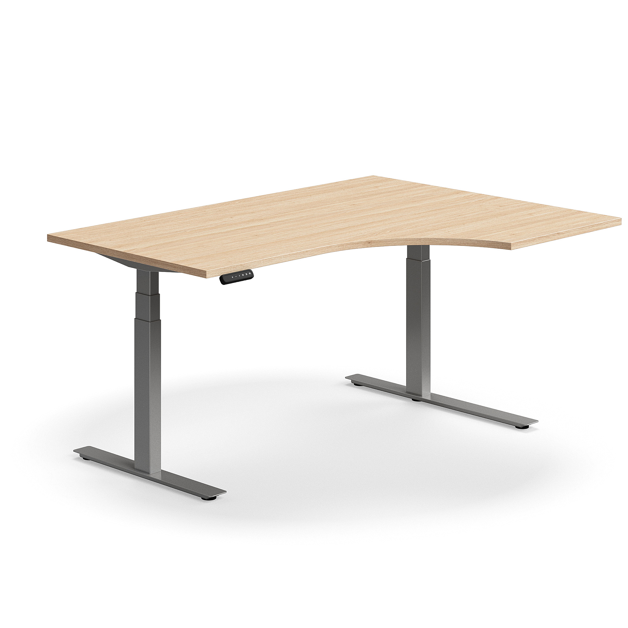 Standing desk QBUS, ergonomic, 1600x1200 mm, silver frame, oak